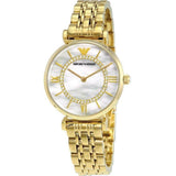 Emporio Armani Gianni T Bar White Mother of Pearl Dial Gold Steel Strap Watch For Women - AR1907