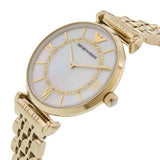 Emporio Armani Gianni T Bar White Mother of Pearl Dial Gold Steel Strap Watch For Women - AR1907