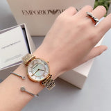 Emporio Armani Gianni T Bar White Mother of Pearl Dial Gold Steel Strap Watch For Women - AR1907