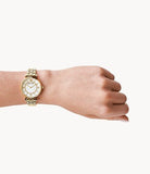 Emporio Armani Gianni T Bar White Mother of Pearl Dial Gold Steel Strap Watch For Women - AR1907