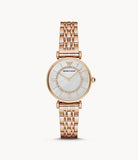 Emporio Armani Gianni T Bar Mother of Pearl Rose Gold Stainless Steel Strap Watch For Women - AR1909