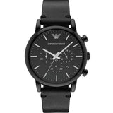 Emporio Armani Dress Chronograph Black Dial Black Leather Strap Watch For Men - AR1918