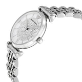 Emporio Armani Gianni T Bar White Crystal Pave Dial Silver Stainless Steel Strap Watch For Women - AR1925