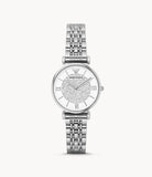 Emporio Armani Gianni T Bar White Crystal Pave Dial Silver Stainless Steel Strap Watch For Women - AR1925