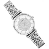 Emporio Armani Gianni T Bar White Crystal Pave Dial Silver Stainless Steel Strap Watch For Women - AR1925