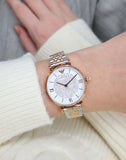 Emporio Armani Gianni T Bar White Dial Two Tone Steel Strap Watch For Women - AR1926