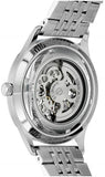 Emporio Armani Meccanico Skeleton Silver Dial Silver Steel Strap Watch For Men - AR1945