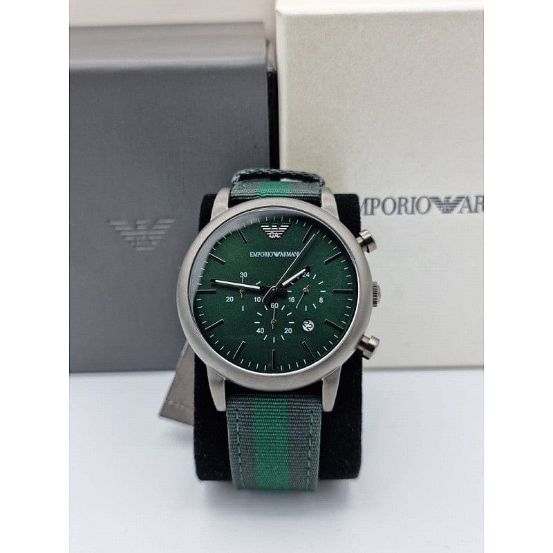 Emporio Armani Luigi XLarge Chronograph Green Dial Green Fabric Strap Watch for Men - AR1950