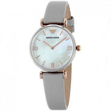 Emporio Armani Gianni T Bar Quartz Mother of Pearl Dial White Leather Strap Watch For Women - AR1965