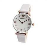 Emporio Armani Gianni T Bar Quartz Mother of Pearl Dial White Leather Strap Watch For Women - AR1965