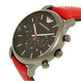 Emporio Armani Luigi Chronograph Black Dial Red Leather Strap Watch For Men - AR1971