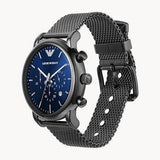 Emporio Armani Chronograph Blue Dial Gun Metallic Mesh Bracelet Watch For Men - AR1979