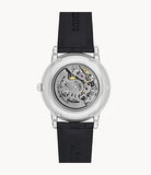 Emporio Armani Luigi Silver Skeleton Dial Black Leather Strap Watch For Men - AR1981