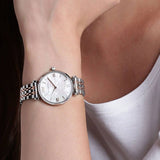 Emporio Armani Gianni T-Bar Mother of Pearl Dial Two Tone Steel Strap Watch For Women - AR1987