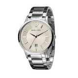 Emporio Armani Classic Quartz White Dial Silver Steel Strap Watch For Men - AR2430