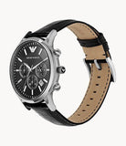 Emporio Armani Renato Chronograph Black Dial Black Leather Strap Watch For Men - AR2447