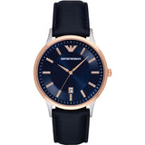 Emporio Armani Renato Analog Blue Dial Black Leather Strap Watch For Men - AR2506