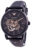 Emporio Armani Luigi Automatic Skeleton Black Dial Black Leather Strap Watch For Men - AR60012