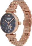 Emporio Armani Meccanico Crystals Black Dial Rose Gold Steel Strap Watch For Women - AR60043