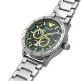 Emporio Armani Meccanico Chronograph Automatic Green Dial Silver Steel Strap Watch For Men - AR60053