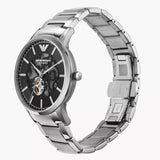 Emporio Armani Meccanico Automatic Black Dial Silver Steel Strap Watch For Men - AR60055