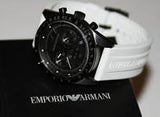 Emporio Armani Sportivo Chronograph Black Dial White Rubber Strap Watch For Men - AR6112