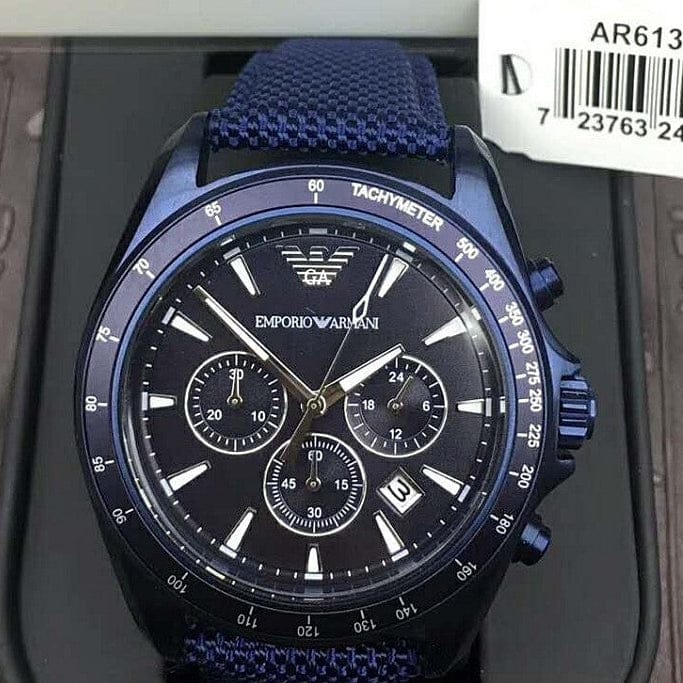 Emporio Armani Sportivo Chronograph Blue Dial Blue Nylon Strap Watch for Men - AR6132