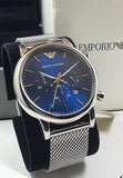 Emporio Armani Luigi Chronograph Blue Dial Silver Mesh Bracelet Watch For Men - AR80038