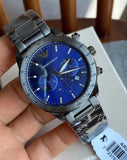 Emporio Armani Mario Chronograph Blue Dial Grey Steel Strap Watch For Men - AR80045