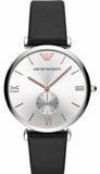 Emporio Armani Gianni T Bar Mother of Pearl Dial Black Leather Strap Watch For Women - AR90002