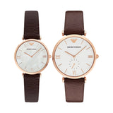 Emporio Armani Analog White Dial Brown Leather Strap Watch For Men - AR9042