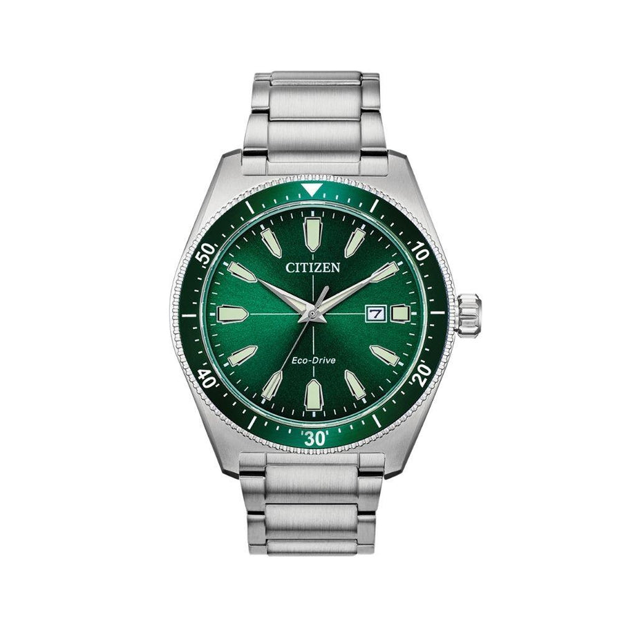 Citizen Eco Drive Vintage Green Dial Silver Steel Strap Watch For Men - AW1598-70X