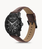 Emporio Armani Chronograph Black Dial Brown Leather Strap Watch For Men - AR11078