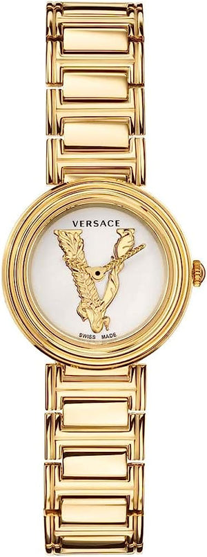 Versace Mini Virtus Quartz White Dial Gold Steel Strap Watch For Men - VET300221