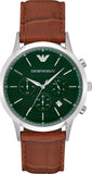 Emporio Armani Renato Chronograph Green Dial Brown Leather Strap Watch For Men - AR2493