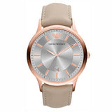 Emporio Armani Classic Quartz Silver Dial Beige Leather Strap Watch For Men - AR2464