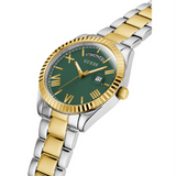 Guess Luna Quartz Green Dial Two Tone Steel Strap Watch For Women - GW0308L5