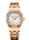 Audemars Piguet Royal Oak Quartz White Dial Rose Gold Steel Strap Watch for Women - 67651OR.ZZ.1261OR.01