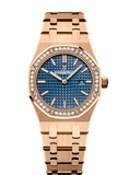 Audemars Piguet Royal Oak Quartz Diamonds Blue Dial Rose Gold Steel Strap Watch for Women - 67651OR.ZZ.1261OR.02