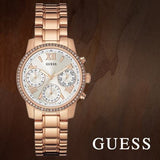 Guess Mini Surprise Analog Silver Dial Rose Gold Steel Strap Watch For Women - W0623L2