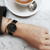 B3 Daniel Wellington watch and bracelet with coffee.