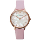 Emporio Armani Gianni T Bar Mother Of Pearl Pink Dial Pink Leather Strap Watch For Women - AR1958