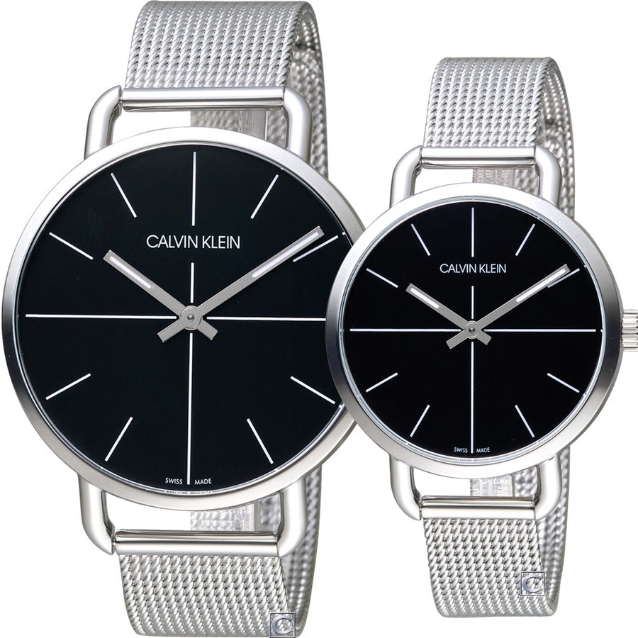 Calvin Klein Even Black Dial Silver Mesh Bracelet Watch for Women - K7B23121