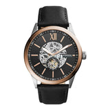 Fossil Flynn Mechanical Black Dial Black Leather Strap Watch for Men - BQ2216