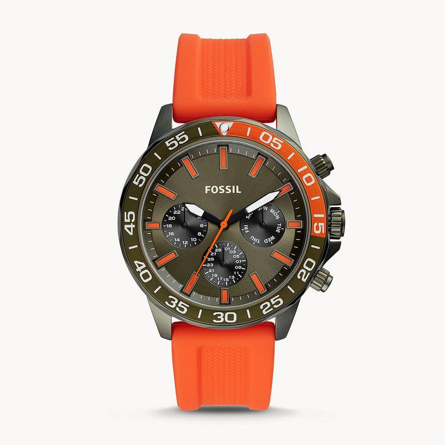 Fossil Bannon Chronograph Grey Dial Orange Silicone Strap Watch for Men - BQ2500
