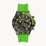 Fossil Bannon Chronograph Grey Dial Green Silicone Strap Watch for Men - BQ2501