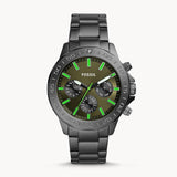 Fossil Bannon Multifunction Chronograph Green Dial Grey Steel Strap Watch for Men - BQ2504