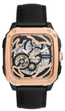 Fossil Inscription Automatic Skeleton Rose Gold Dial Black Leather Strap Watch for Men - BQ2572