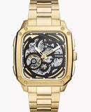 Fossil Inscription Automatic Skeleton Black Dial Gold Steel Strap Watch for Men - BQ2573