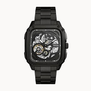 Fossil Inscription Automatic Skeleton Black Dial Black Steel Strap Watch for Men - BQ2574